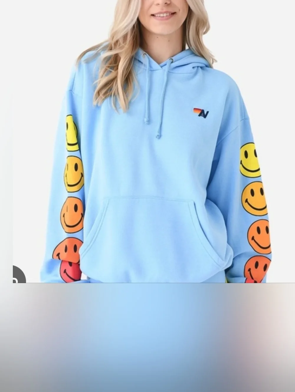 Aviator Nation Sky Blue Hoodie And Sweatpants Smiley Sleeve Graphics - Picture 3 of 10